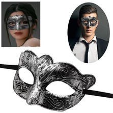 Maskeli Balo Antik Gri Gümüş Eskitilmiş Maske Halloween Maskesi Balo Venedik