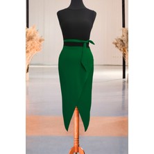 Due Stelle Yeşil Çapraz Kesim Asimetrik Kalem Etek