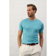 Danger Erkek Garnili Slim-Fit Kalıp Yazlık Triko T-Shirt Aqua - 5021DNGR