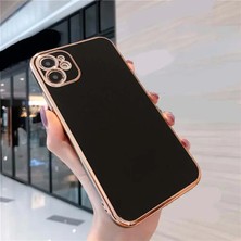 Soft Store TR Apple iPhone 14 Pro Uyumlu Kenarları Gold Kaplamalı Canlı Renkli Siyah Silikon Kılıf