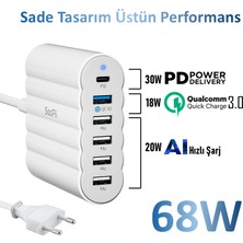 CS63 PD3.0+QC3.0+PPS 68W 6 Port Taşınabilir USB Çoklu Şarj İstasyonu Şarj Stantı Hub