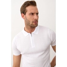 Danger Erkek Slim-Fit Kalıp Polo Yaka Yazlık Triko T-Shirt Beyaz - 5006DNGR
