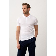 Danger Erkek Slim-Fit Kalıp Polo Yaka Yazlık Triko T-Shirt Beyaz - 5006DNGR