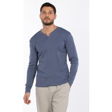 Patlı Düğme Detay Sweatshirt - Koyu Mavi