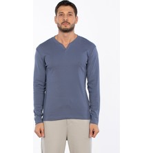 Patlı Düğme Detay Sweatshirt - Koyu Mavi