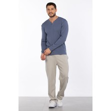 Patlı Düğme Detay Sweatshirt - Koyu Mavi