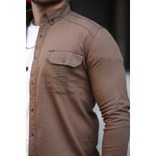 Mero Life Erkek Kahverengi Slim Fit Dar Kesim Kot Gömlek