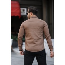 Mero Life Erkek Kahverengi Slim Fit Dar Kesim Kot Gömlek