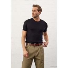 Danger Erkek Desenli Bisiklet Yaka Slim-Fit Kalıp Ince Triko T-Shirt Siyah - 5015DNGR