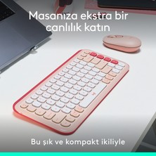 Logitech Pop Icon  Kablosuz Bluetooth Sessiz Türkçe Q Klavye ve Mouse Seti, Pembe