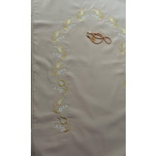 Vrossi Krem Renk Lale Desen Seccade Özel Kaliteli Nakış