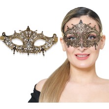 Altın Gold Renk Parti Dantel Kesim Işlemeli Halloween Maske Parti Maskesi