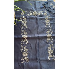 Vrossi Lacivert Ebru Desen Seccade Özel Kaliteli Nakış