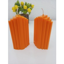 Qosrix  2'li Turuncu Soya Doğal Vanilya Kokulu Sütun Geometrik Şekil Kule Mum Dekoratif