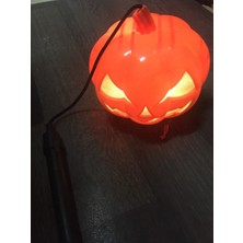 Hobipolive Turuncu Renk LED Işıklı ve Sesli Saplı Balkabağı Halloween Dekor Süs 40  cm