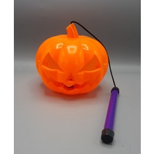 Hobipolive Turuncu Renk LED Işıklı ve Sesli Saplı Balkabağı Halloween Dekor Süs 40  cm