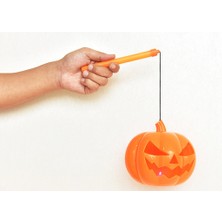 Hobipolive Turuncu Renk LED Işıklı ve Sesli Saplı Balkabağı Halloween Dekor Süs 40  cm