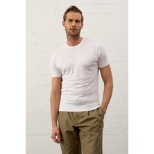 Danger Erkek Bisiklet Yaka Slim-Fit Kalıp Yazlık Triko T-Shirt Beyaz - 5017DNGR