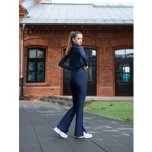 Lismina Lacivert Yırtmaçlı Ispanyol Paça Spor Tayt Pantolon