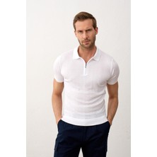 Danger Erkek Slim-Fit Kalıp Polo Yaka Yazlık Triko T-Shirt Beyaz - 5006DNGR
