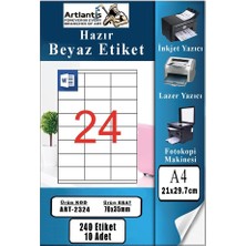Artlantis A4 Hazır Etiket 70X35 mm 10 Sayfa 1 Paket 24 Lü Kendinden Yapışkanlı Fotokopi Lazer Inkjet Kağıdı Yazıcılar Için Uyumlu