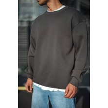 Tarz Yeri Kışlık Bisiklet Yaka Üç Iplik Basic Sweatshirt - Antrasit