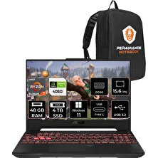 Asus Tuf Gaming A15 Amd Ryzen 7 7435HS 48GB 4tb SSD RTX4060/8GB 15.6" Fhd 144Hz W11P Taşınabilir Bilgisayar & Per4 Çanta LP005P410