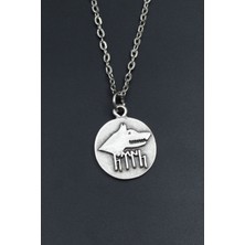 Göktürkçe Türk - Kurt Madalyon  Gümüş Kaplama Unisex Düz Zincir Kolye kod 902