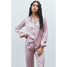 Feu De Elu Amour Gül Kurusu Uzun Saten Pijama Takımı