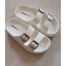 Akınalbella Akınal Bella Çift Tokalı Günlük Terlik Beyaz Ortopedik Kadın