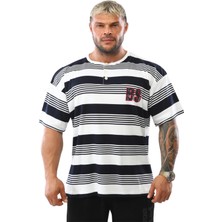 Çizgili Oversize Pamuklu Tişört Big Sam 2606