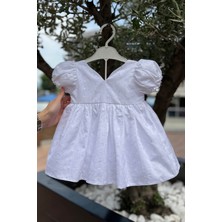 Beyaz Fisto Kız Çocuk Bebek Mevlüt Pamuklu Elbise