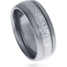 Celikchi Erkek Beyaz Çizgi Detay Gümüş Renk Tungsten Yüzük