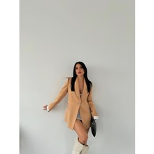 Giyimmasalı Double Kumaş Taş Detaylı Ceket - Camel