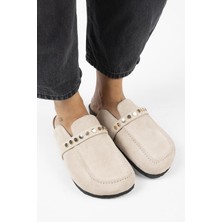 Manijero Bonita 2 Kadın Hakiki Deri Troklu Sabo Bej Terlik