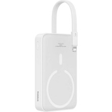 Baseus Magsafe Mini Wireless ve Lightning Kablo Powerbank 10.000 Mah 20W - Beyaz