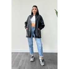 Giyimmasalı Suni Deri Cepli Ceket - Siyah