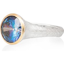 Gümüşcüm Mistik Topaz Yuvarlak Otantik Kadın Gümüş Yüzük