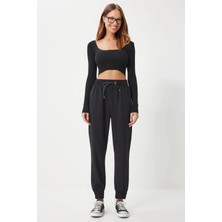 Hazelin Kadın Siyah Cepli Kordon Kemerli Jogger Eşofman Pantolon HZL25W-BD166741