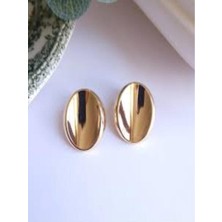 Glimmery Altın Gold Renk Oval Model Küpe