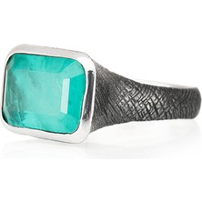 Gümüşcüm Paraiba Tourmaline Dikdörtgen Taşlı Otantik Oksitli Kadın Gümüş Yüzük