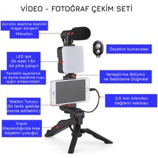 Upway LED Işıklı Mikrofonlu Tripotlu Kumandalı Video Kayıt Fotoğraf Öz Çekim Seti