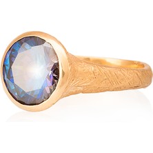 Gümüşcüm Mistik Topaz Yuvarlak Otantik Kadın Altın Kaplama Gümüş Yüzük