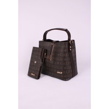 Kadın Omuz Çantası 4 Bölmeli Ayarlanabilir Geniş Askılı 22X20 cm 2055 Galb Kahve Cüzdanlı