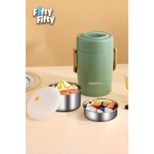 Vagonlife Çelik Yemek Termosu Isı Yalıtımlı 2 Kaseli 1.6lt Sızdırmaz Vakumlu Kap Taşıma Kulplu -FF10082