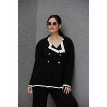 Juli Dress Siyah Standart Beden(Oversize) Gold Dört Düğmeli Kruvaze Hırka Pantolon Akrilik Triko Takım