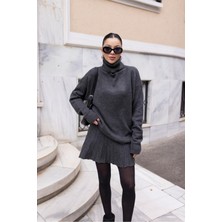 Juli Dress Antrasit Balıkçı Yaka Triko Etekli Takım