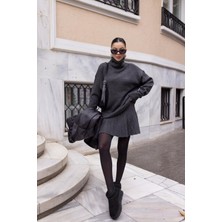 Juli Dress Antrasit Balıkçı Yaka Triko Etekli Takım