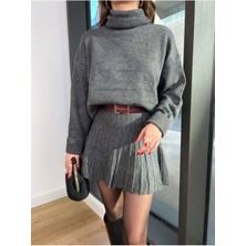 Juli Dress Boğazlı Kazak Pileli Mini Etek Ikili Kadın Triko Takım (Kemer Dahil Değil)