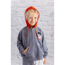 Erkek Çocuk Nakış Detaylı Kapüşonlu Ceket - Antrasit Melanj